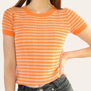Madewell Orange Tan Striped Knit T-shirt - Women's Size Small